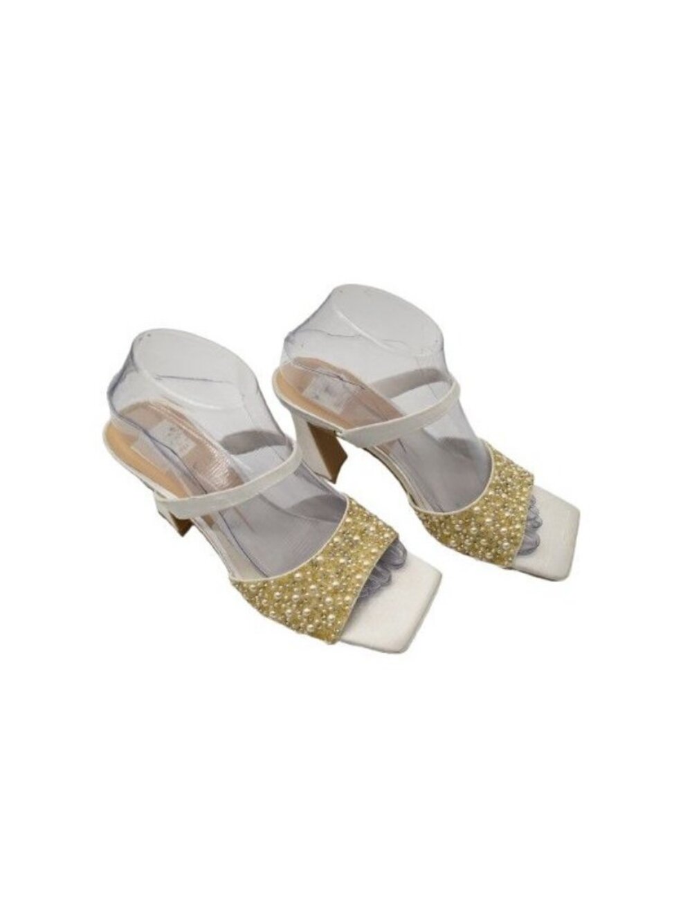 Dolce Vita Vanilla Pearl Embellished Block Heel Slide Sandals Beige Size 8 Chic